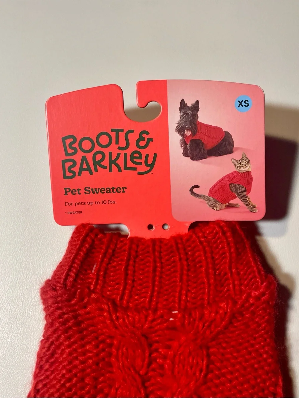 Boots & Barkley Red Cable Knit Pet Sweater NWT XS Size See Chart Up to 10 Lbs